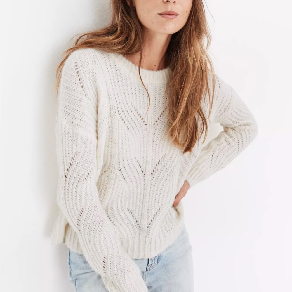 Madewell Charley Pullover Sweater, Size Medium, cozy sweater, off-white color